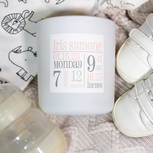 Baby Girl Birth Announcement Candle